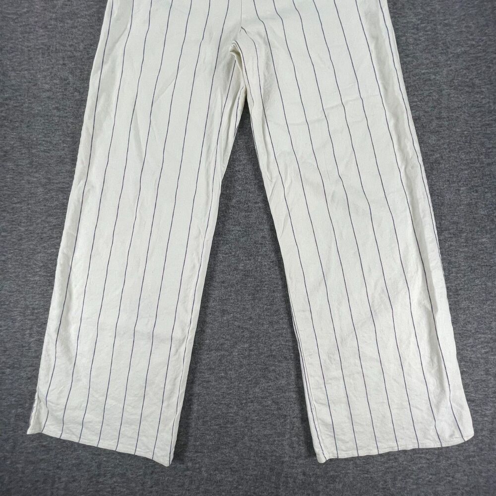 Zara Linen Blend Striped Wide Leg Pants L Pinstripe Pull On Boho Coastal Beach - Picture 12 of 14